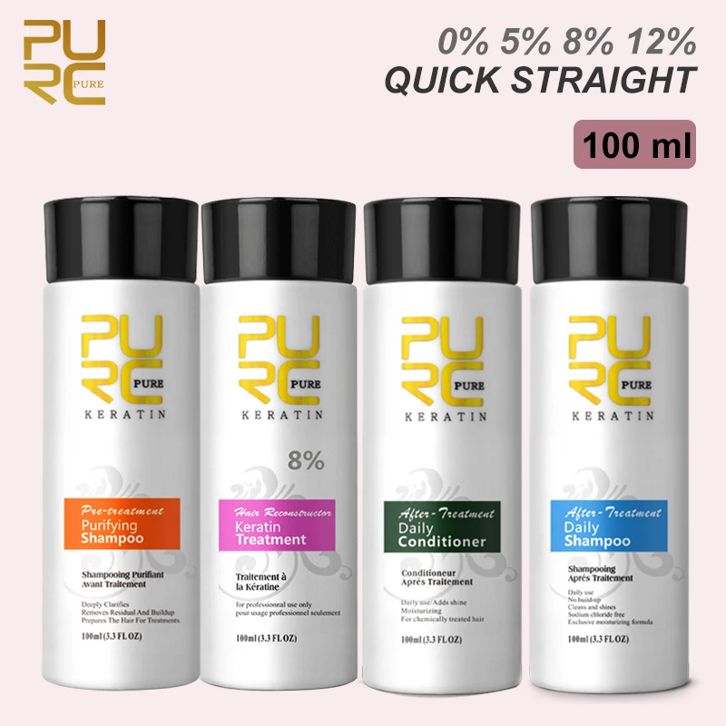 

PURC 4PCS 100ml Keratin Set For Hair Straightening Treatment Shampoo Conditioner Smoothing Repair Frizzy Curly Hair Products