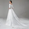 Modern Satin Wedding Dress Vestido De Noiva Customized Scoop Neck Half Sleeves Beading Stones A Line Bridal Gown for Women Bride 5