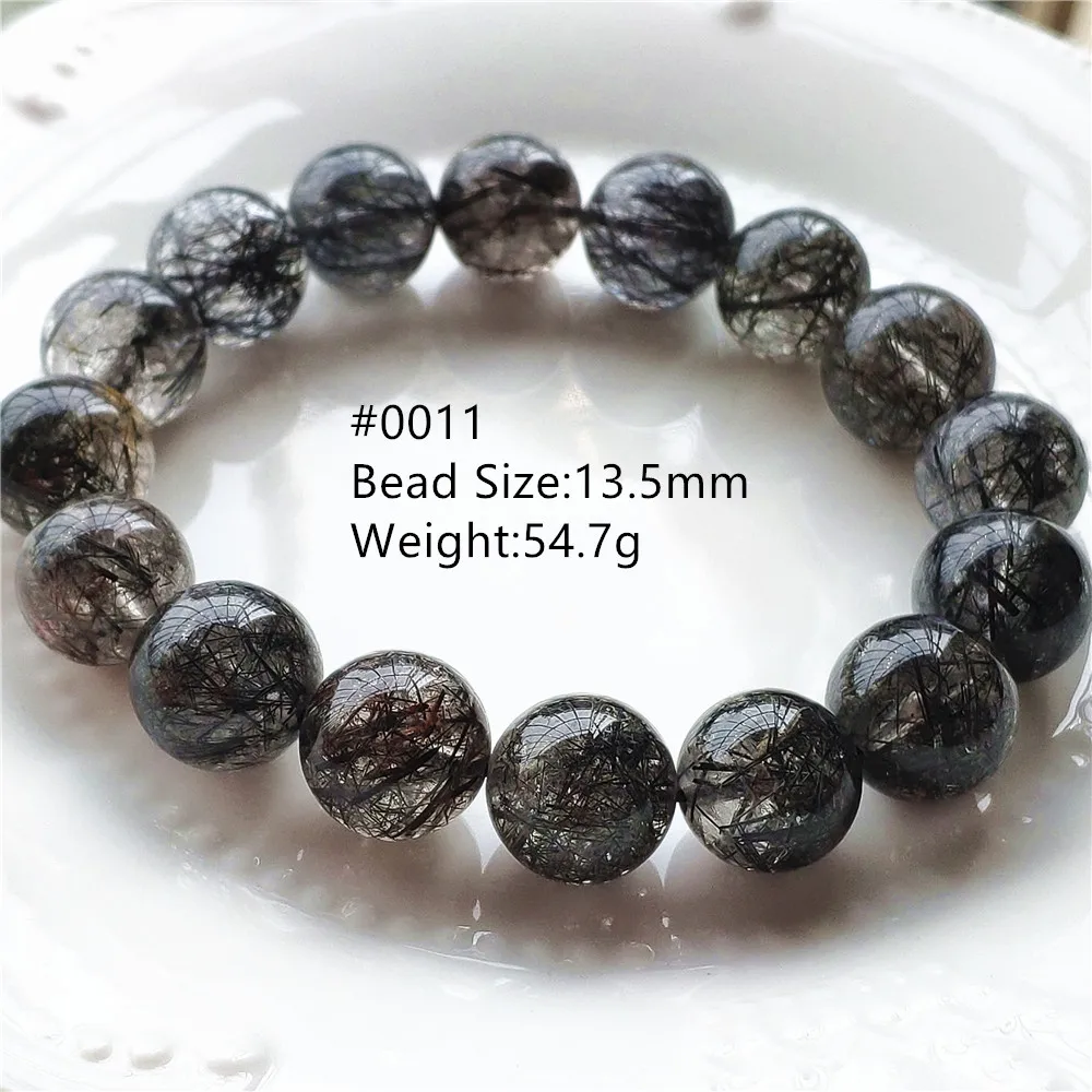 

Натуральный черный рутилированный кварцевый прозрачный браслет с бусинами 13,5 мм для женщин и мужчин прозрачные круглые бусины богатый браслет AAAAAAA
