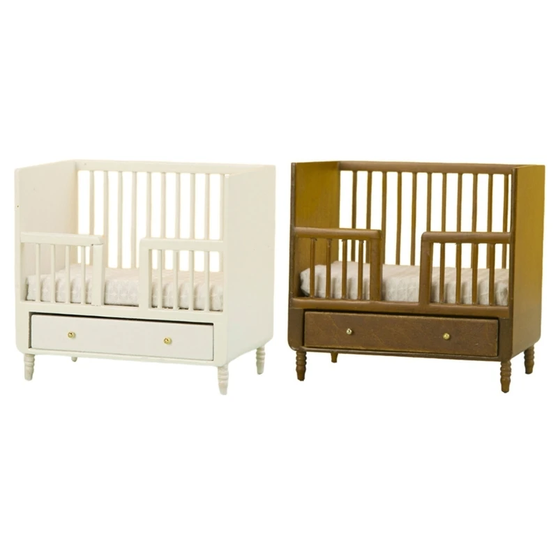 

Wooden Miniature Cot Bed Dollhouse Decoration Family Activity Game Props 1/12