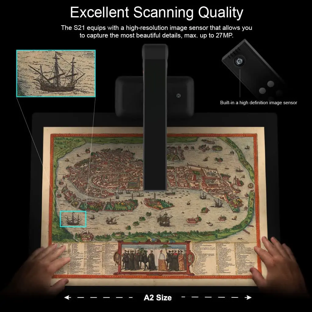Document Scanner 27MP High Resolution HD Camera Book Auto Flatte Height Multi Language OCR