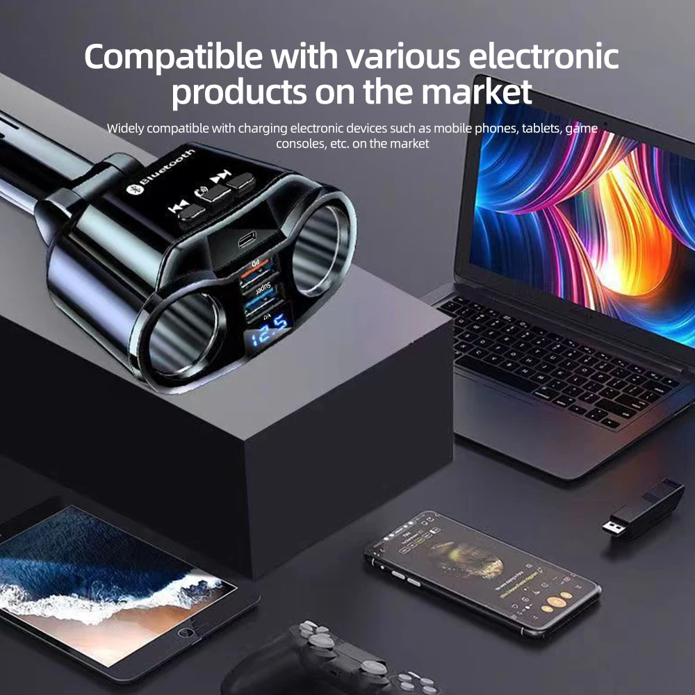 Car Cigarette Lighter Socket Splitter Charger PD QC3.0 Fast Charger Dual USB 4.8A Digital Display Power Adapter For All Phone