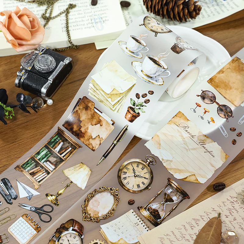 2m/롤 무광택 문구용 커피 PET 테이프 시계 와시 마스킹 테이프 플래너 스크랩북 콜라주 재료용 장식 스티커