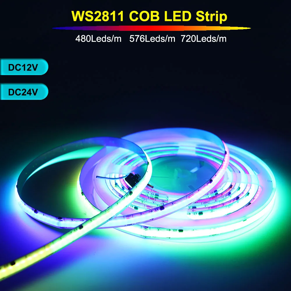 

WS2811 FOB LED Strip 720 576 360 Leds/m Addressable Dream Color 10/12mm PCB WS2812B High Density Flexible COB Light Tape 12V/24V