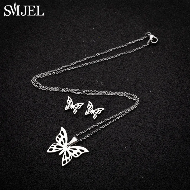 Korea Style Stainless Steel Butterfly Jewelry Sets for Women Cartoon Bee Insect Pendant Necklace Girls Summer Beach Wedding Gift 4