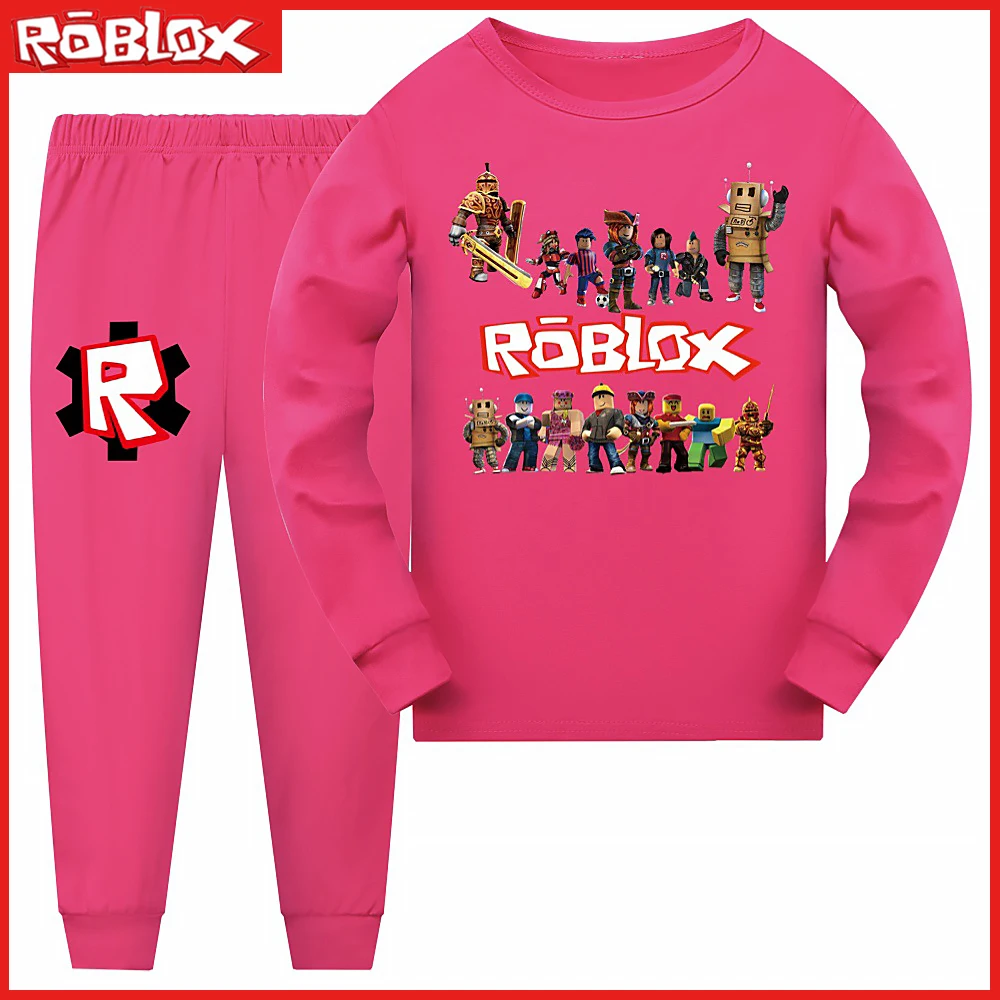 Roblox 게임 애니메이션 인쇄 소년 소녀 긴 소매 바지 파자마 세트, 캐주얼 트렌드, 생일 크리스마스 선물, 2 개, 110-170cm, 신제품