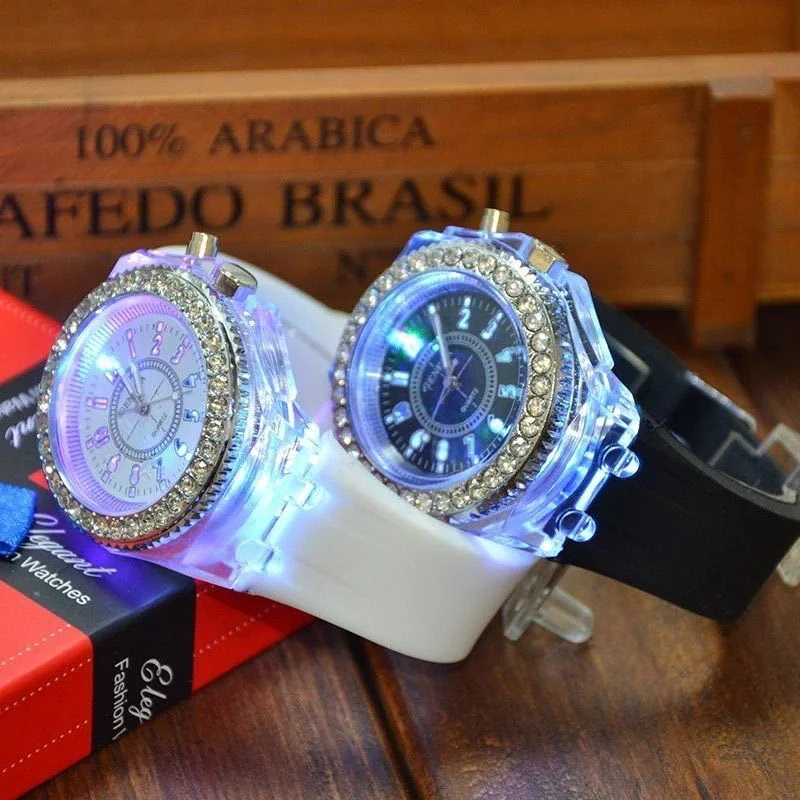 LED Light Flash Luminous Watches Women Men Boys Girls Silicone Wrist Watch Fashion Rhinestone Clock Kids Children Relogio Saati 6