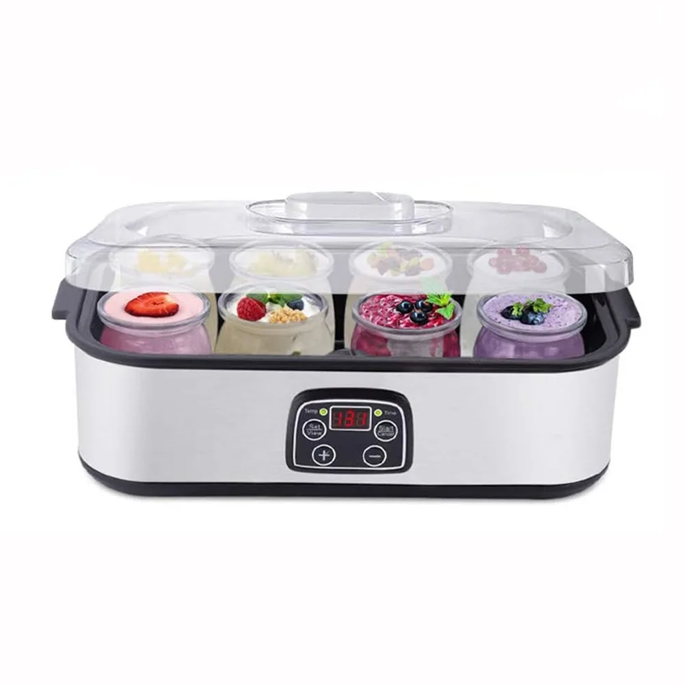 110 V/220 V Yogurtiera Automatica Temperatura Regolabile Tempo Yogurtiera Professionale Gelato Budino Maker con 8 vasetti di Yogurt