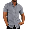 Summer Men's Short Sleeve Shirt Fashion Solid Color Linen Cotton Breathable Leisure Lapel Button T-shirt Business Casual Shirt 1