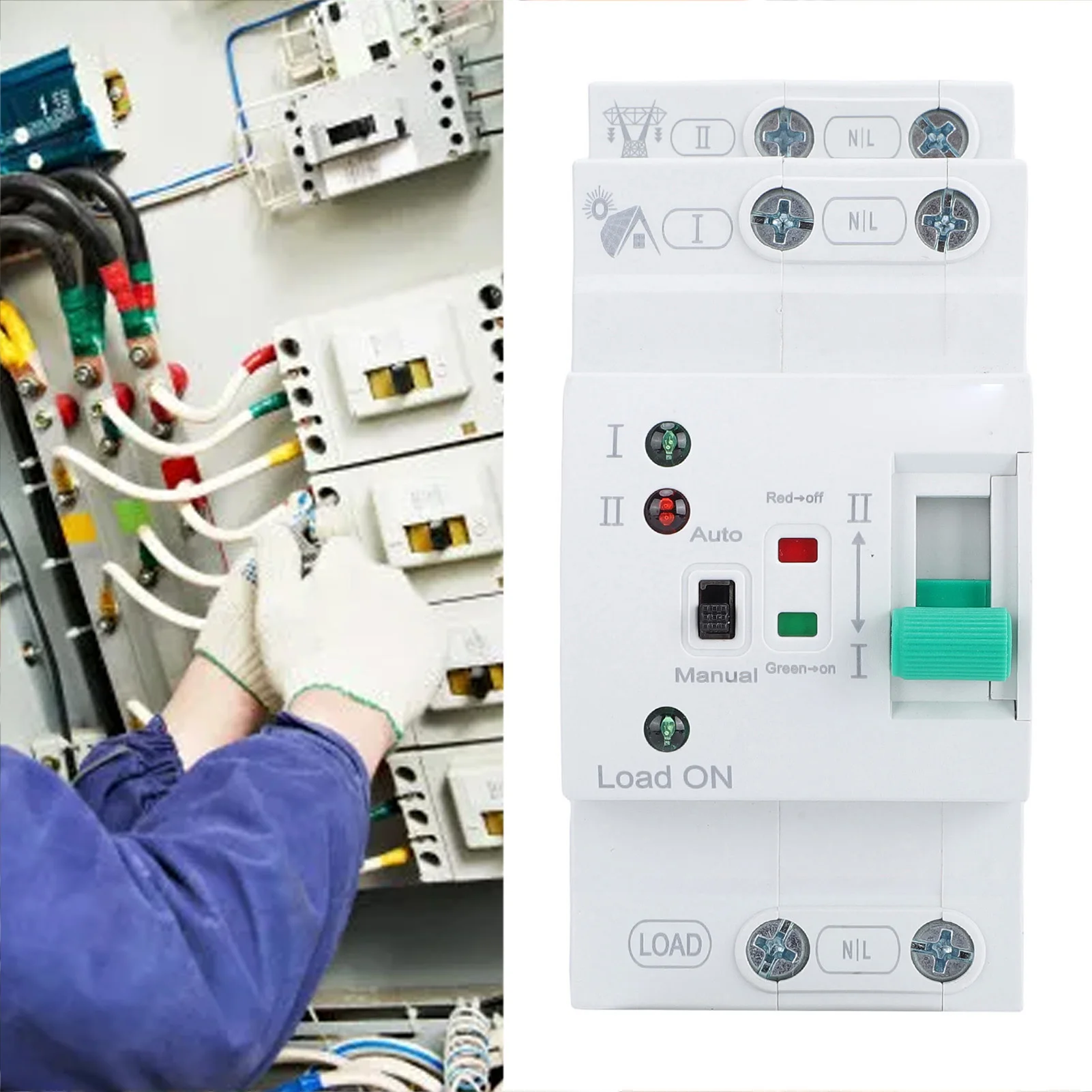 Mini ATS Automatic Manual Transfer Switch 2P 80A Home Generator Dual Auto Electrical Selector Switch DIN Rail Mount Super Thin P