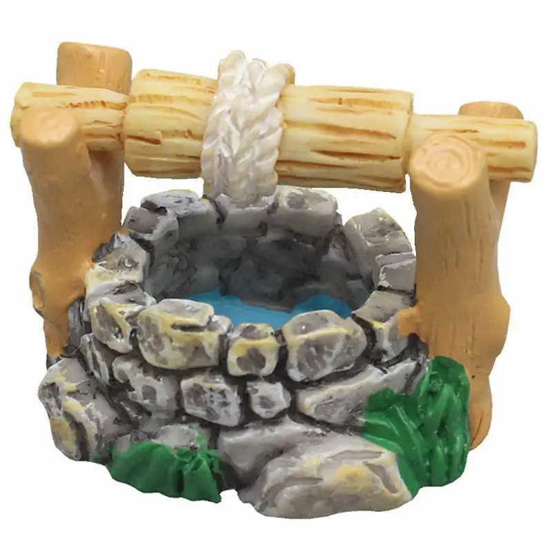 2Pcs Micro Landscape Retro Water Well Resin Ornament Aquarium Tank Decoration Landscape Water Well Ornament Flower Pot Decor