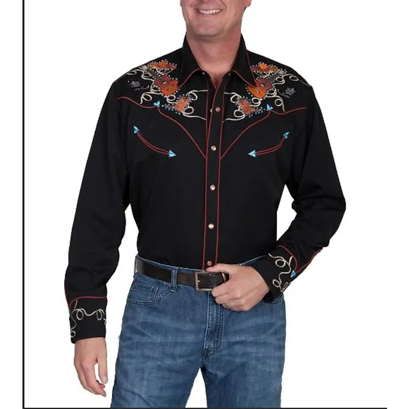 Denim Shirt Cactus Denim Retro Western-style Men Outdoor Street Casual Autumn and Winter Lapel Long-sleeved
