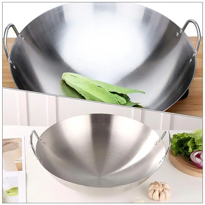 Stainless Steel Wok Round Bottom Wok Capacity Saute Pan - 32Cm