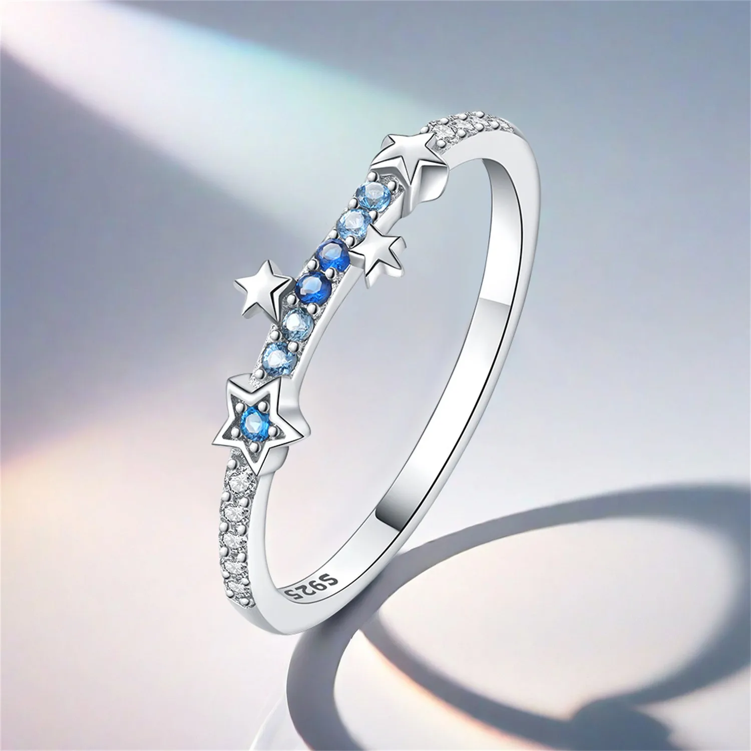 CYCUFF Original Design 925 Sterling Silver Blue Gradient Zircon Star Closed Rings For Women Wedding Engagement Silver Gifts 5