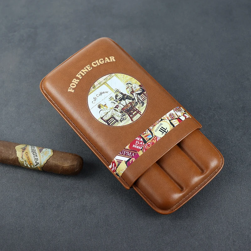 

Cow Leather Travel Cigar Case Classic Cigar Humidor 3 Tube Cigars Holder Carrying Case Humidor Accessories Gift for Friend