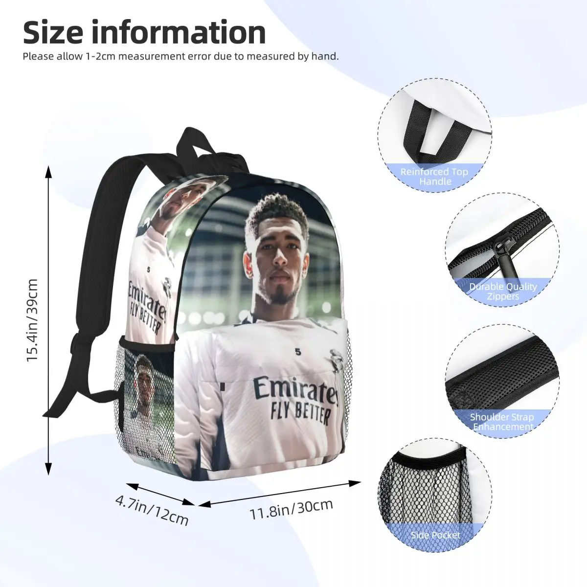 J-Jude Bellingham New Fashion High Capacity Waterproof College Backpack Trendy Laptop Travel Book Bag 15inch 4