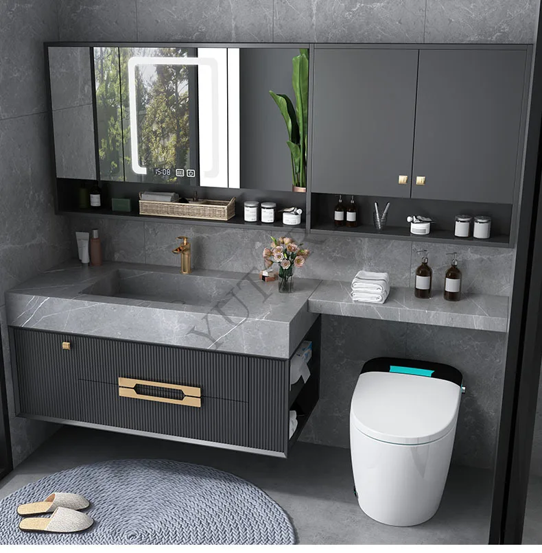 Bathroom cabinet rock slab integrated basin extension toilet smart, bathroom washbasin hand washbasin cabinet combination