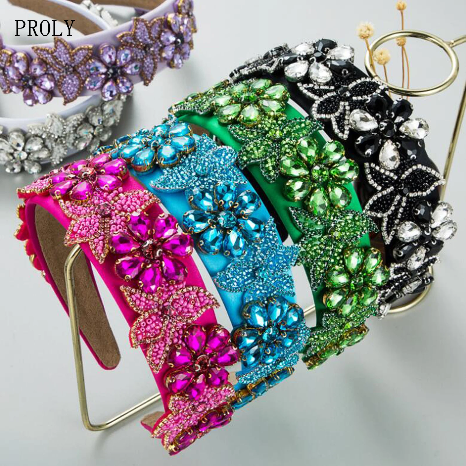 

PROLY New Fashion Women Headband Shining Flower Rhinestone Hairband Wide Side Baroque Headwear Adult Hair Accessories
