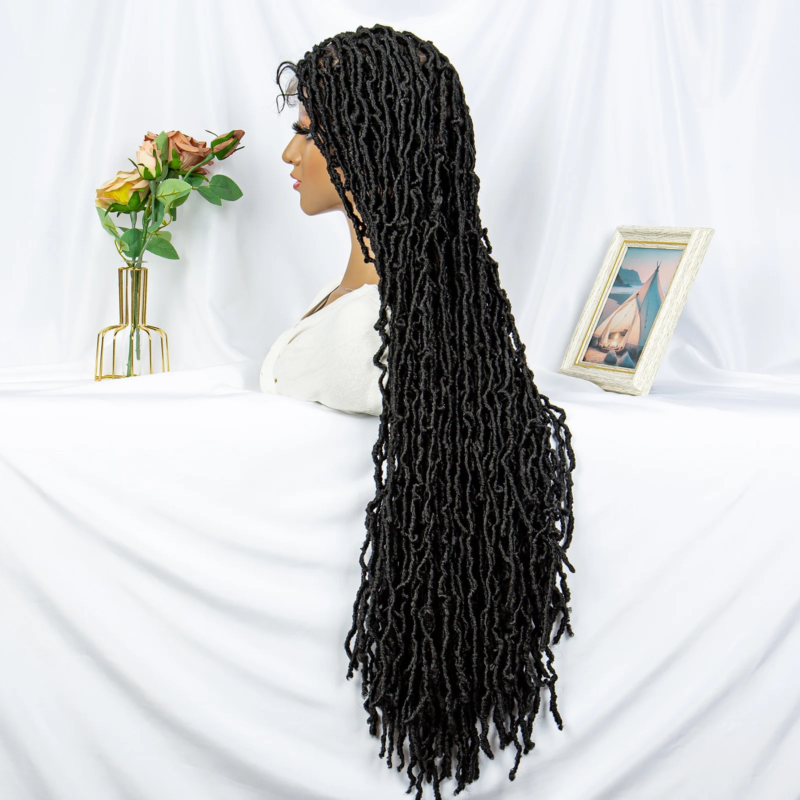 Hiánytalan csipkével befon wigs Szintetikus csipkével bejárati Paróka Befon faux locs wigs afro vel Kisded haja befon raszta wigs