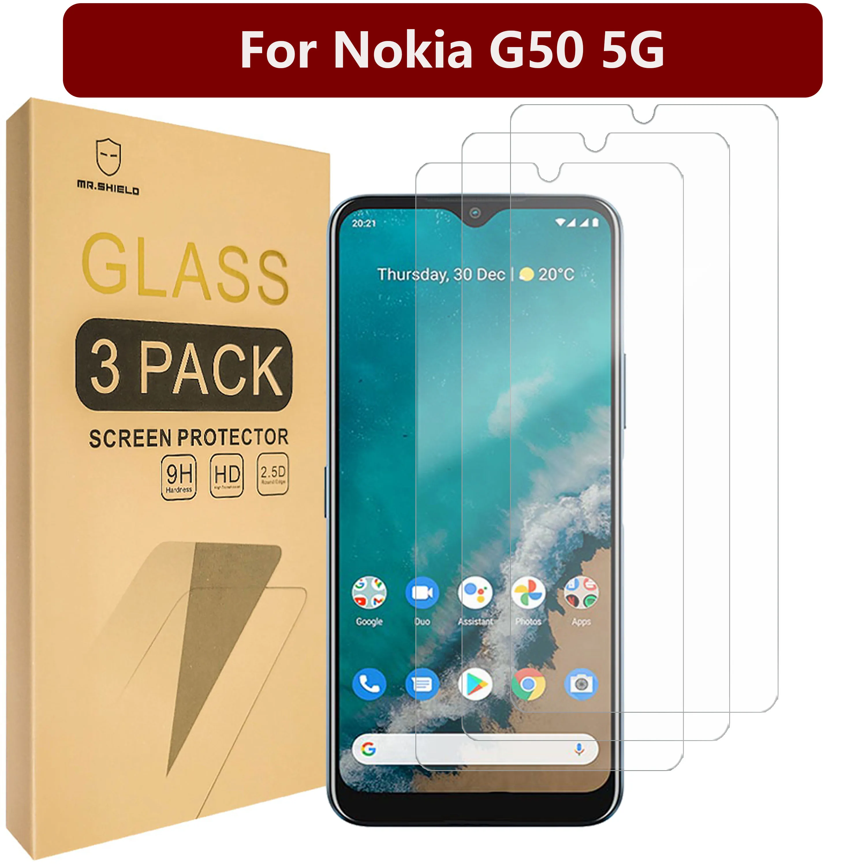 

Mr.Shield [3-Pack] Designed For Nokia G50 5G [Tempered Glass] [Japan Glass with 9H Hardness] Screen Protector