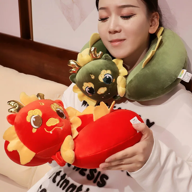 

Creative Cartoon New Year Dragon U-Shaped Office Nap Pillow Soft Stuffed Anime Flying Dino Plushie Doll for Girls Kids Xmas Gift