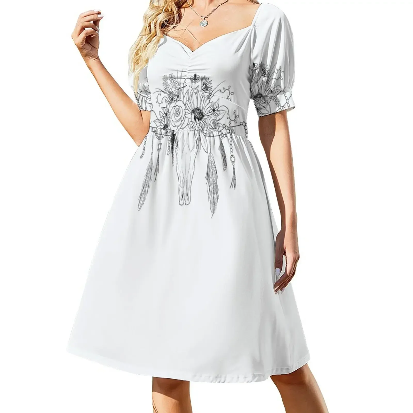 thumbnail image 1 of Vestido de manga corta con corona de flores y calavera de cuernos largos, vestidos africanos para mujer, vestido largo tipo vendaje para mujer, 1 of 7