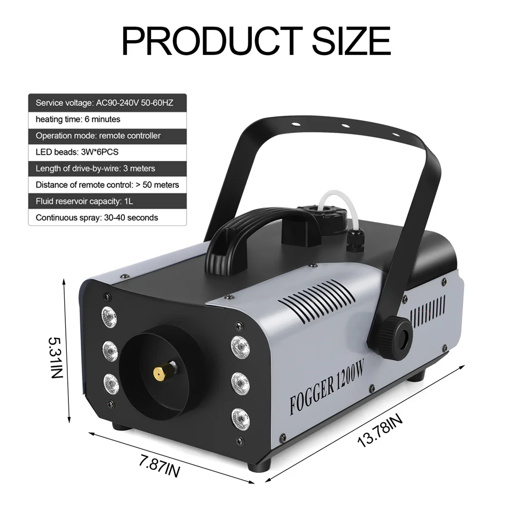 1200W Mini Smoke Machine With 6 RGB LED Light Smoke Machine With Remote Control And 1L Tank for Wedding Party Theater Disco Club mini smoke machine
