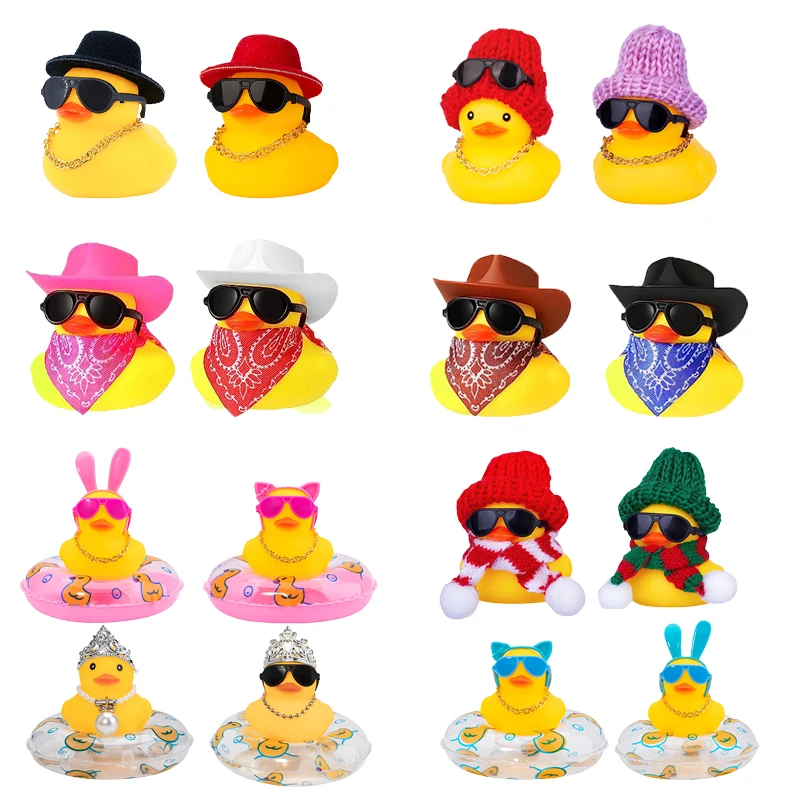 2 Set Car Duck Mini Car Dashboard Yellow Rubber Duckies Toy Jeep Duck Party Favor Car Decoration Table Ornament Accessorio Per Auto