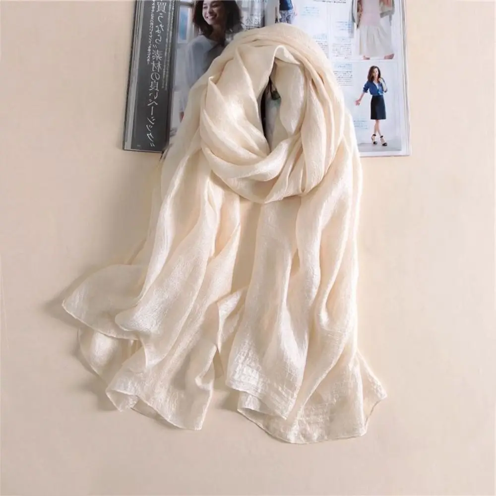 Linen Women Plain Scarf Fashion Pure Color Foulard Female Sunscreen Shawl 180x85cm Bandanas Plus Size Hijab 5