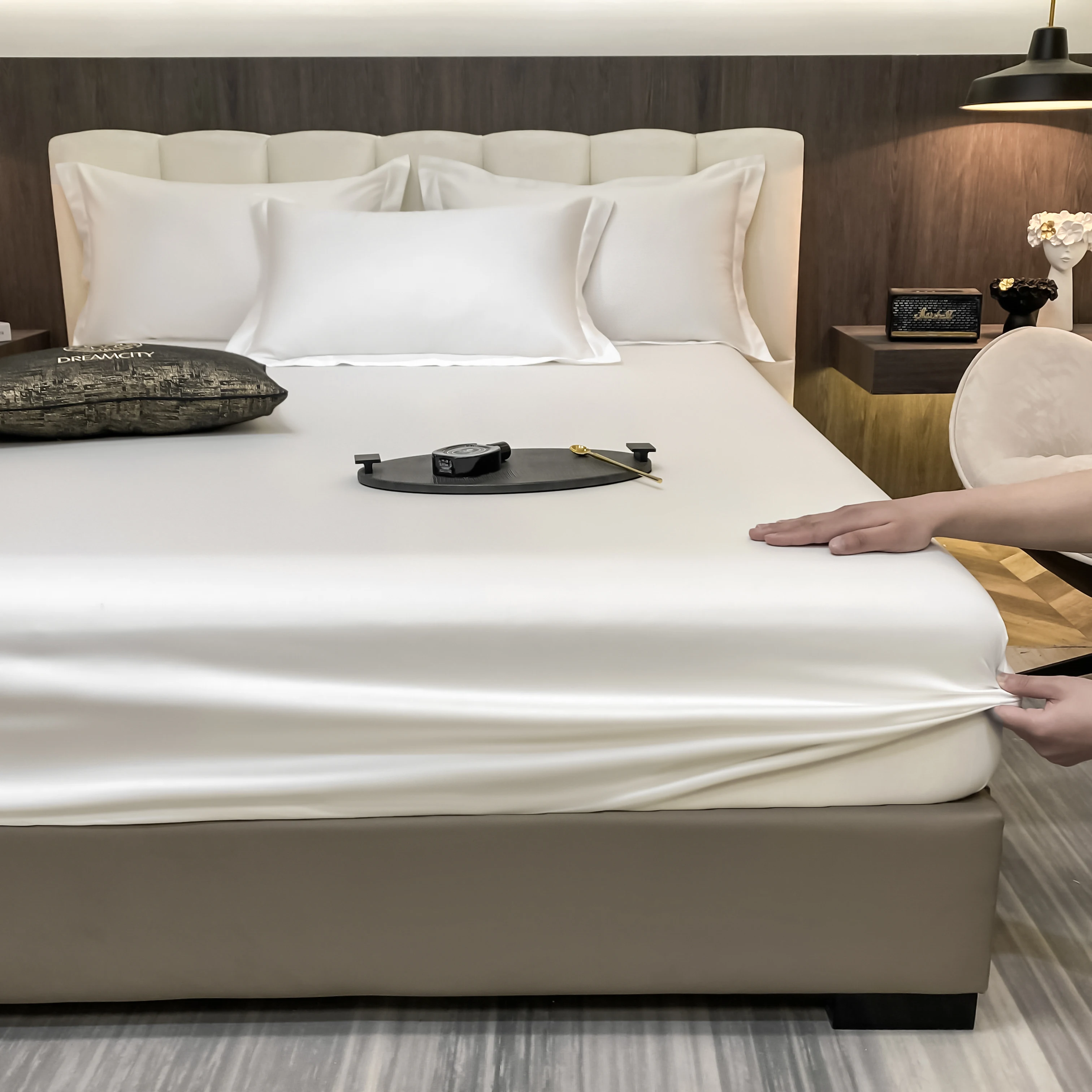 1PC Egyptian Cotton Fitted Sheet Mattress Cover Protector 400 Thread Count Pure Cotton Bedsheet Four Corners with Elastic Band 5