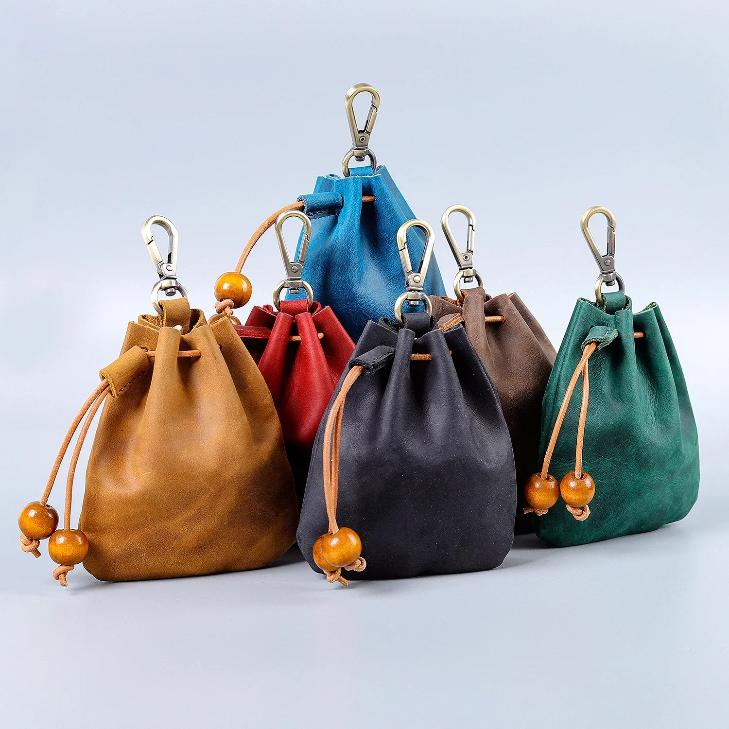 Handmade Genuine Leather Unisex Coin Purse Portable Money Pocket With Metal Hook Retro Drawstring Wallet Storage Bag coin purse coin wallet