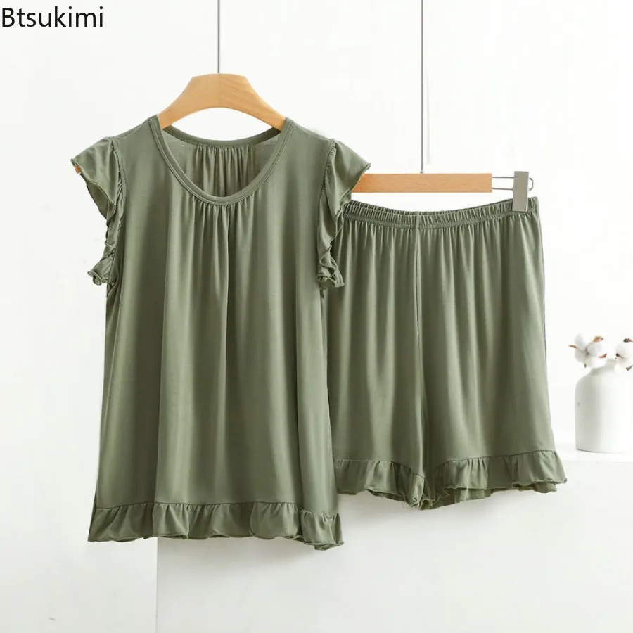 Plus Size 7XL 8XL Modal Pajamas for Women New Sleeveless Tops Shorts Suit Summer Sleepwear Pyjamas Femme Nightwear Pijamas Set