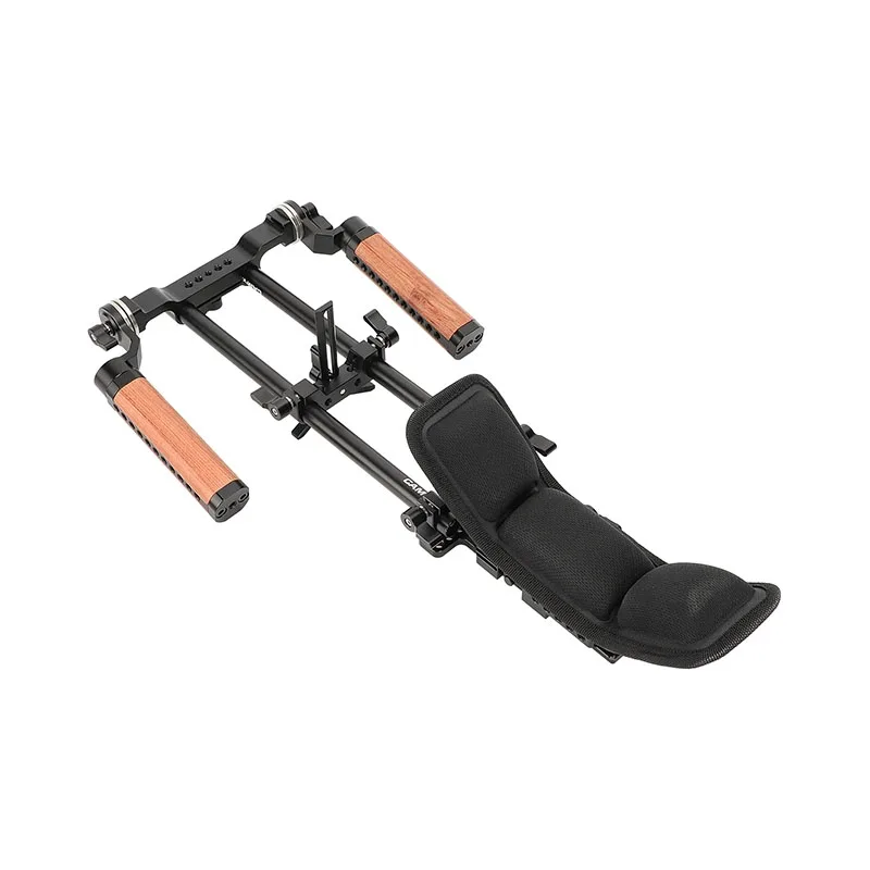 Shoulder Mount 15mm Railblock Rig with Manfrotto QR Plate Wooden Handgrip Lens S