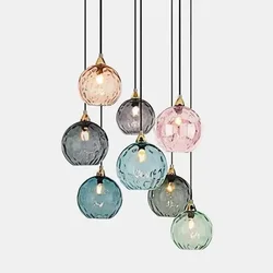 Nordic Classical Glass Pendant Lights for Living Room Restaurant Water Grain Glass Color Hanging Lamp Fixture Bedroom