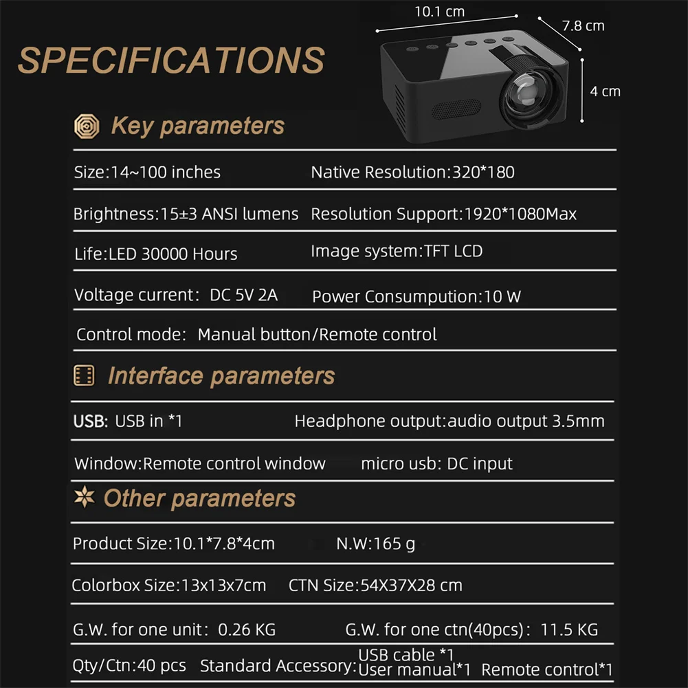 YT100 Portable Kids Smart Projector WiFi Mini Projector HD Video Projector For Smart Phones Tablet