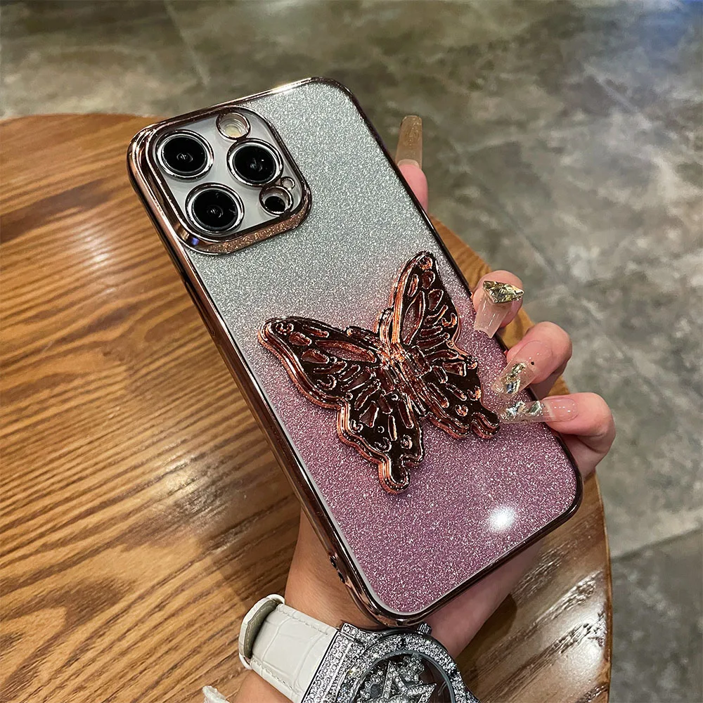 Chic Gradient 3D Butterfly Holder Stand Shockproof Case