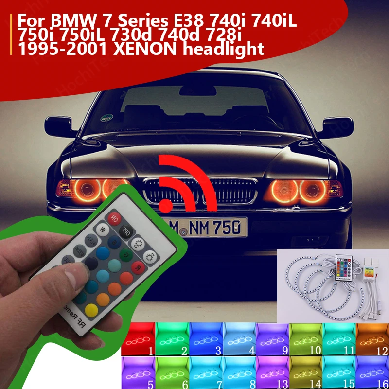 

Фара ксеноновая для BMW 7 серий E38 740i 740iL 750i 750iL 730d 740d 728i 1995-01, разноцветсветодиодный светодиодная RGB фара «ангельские глазки», гало, кольцевой свет