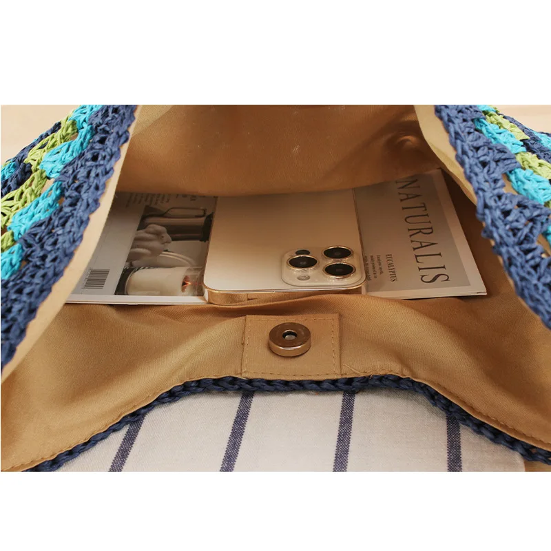 Summer Bohemian Braided Handbag Casual Tote Hollow Straw Beach Bag Woven Shoulder Bag Raffia Rattan Shopping Travel Bag 4