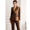 Formal Office Lady Slim Fit 2 Piece Suits Brown Khaki Double Breasted Peak Lapel Blazer Elegant Business Female Tailor Clothing 1