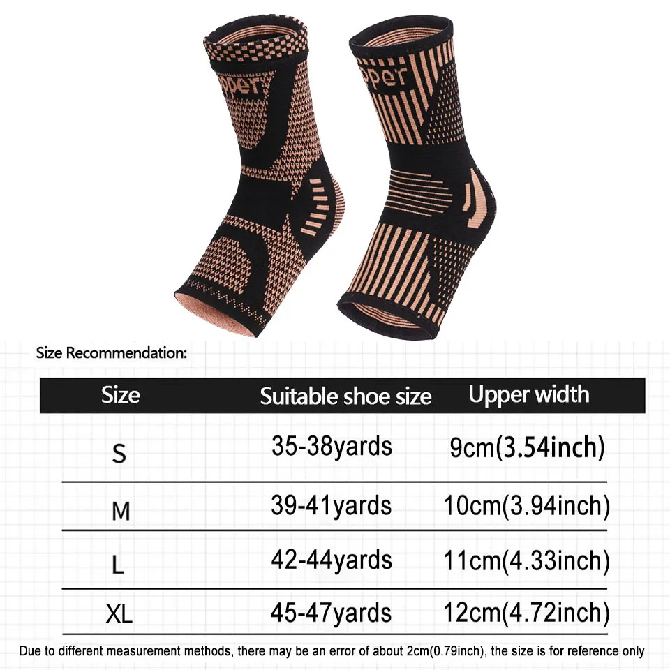 Copper Ankle Brace Compression Sleeve Support 1Pcs for Plantar Fasciitis Pain Relief