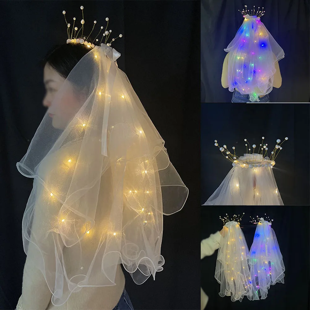 

LED Wedding Decoration Cosplay Girls Headwear Garland Veil Hair Crown Luminous Children Party Glow Wreath Headband Gift