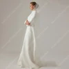Boho Satin Fabric Women Wedding Dresses Pretty Long Sleeves Gowns Minimalist Style Mopping Length A-Line Party Robes Customized 4