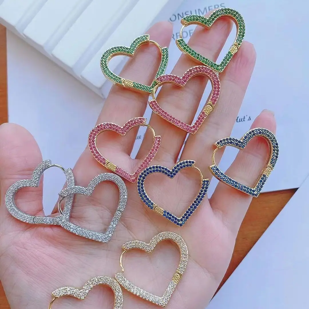 

5 Pairs, Fashion Cubic Zircon Heart Hoop Earrings Romantic Couple Earrings For Women Wendding Jewelry Gift