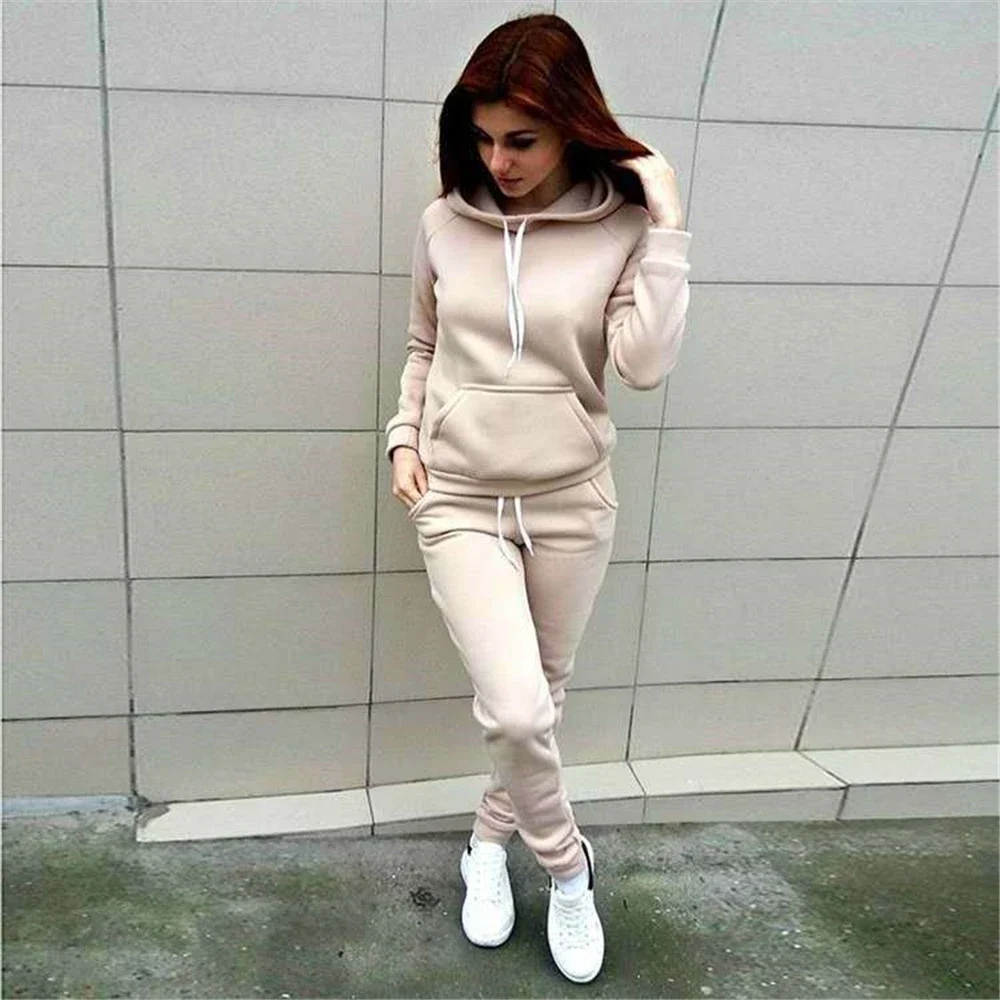 New Plush Fashion Casual Women's Autumn and Winter Hooded Sweater and Trousers Set