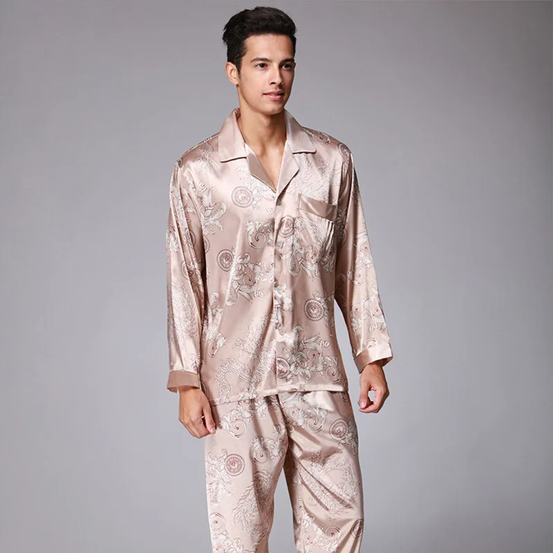 cotton pjs New Dragon Pattern Men's Long-sleeved Trousers Pajamas Set Home Service Two-piece Set Couple Dragon Pattern Long-sleeved Pajamas mens silk pajamas Pajama Sets