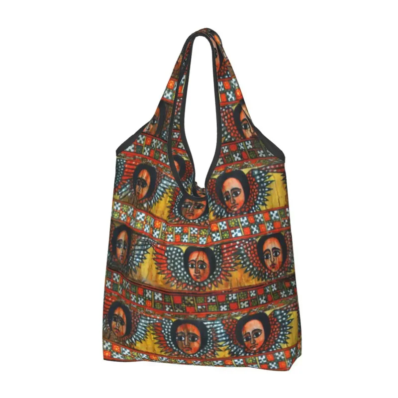 

Custom Ethiopian Habesha Art Shopping Bag Women Portable Large Capacity Grocery Tote Shopper Bags