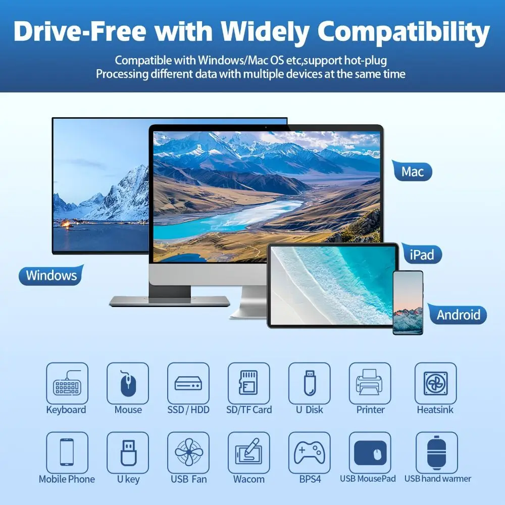 멀티 포트 USB3.2/3.0/2.0 USB 허브 클램프 5Gbps 전원 공급 장치 U..