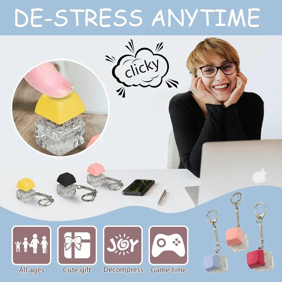 Toetsenbord Clicker Toetsenbord Sleutelhanger, Lichtgevend Schacht Tester Vingerspeelgoed, Vingerspeelgoed, Grappige Sensorische Sleutelhanger, Schachttester, Ontspannende Knop