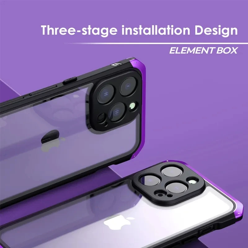 Metal Frame Glass Back Phone Case For iPhone 13 14 15 Pro Max Plus 360 Degree Protection Phone Cover For IPHON 13 14 15 Promax