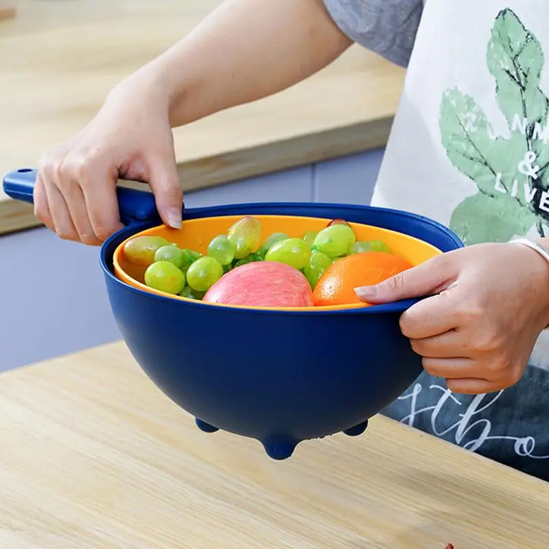 

Fruit Washing Basket Portable Double Layer Vegetable Fruits Drain Basket Multifunctional Large Capacity food Cleaning Filter